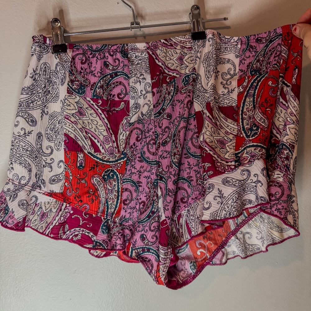 Secret Treasures Paisley Pajama Shorts Pink Orange Ruffle Hem Sleepwear Size L